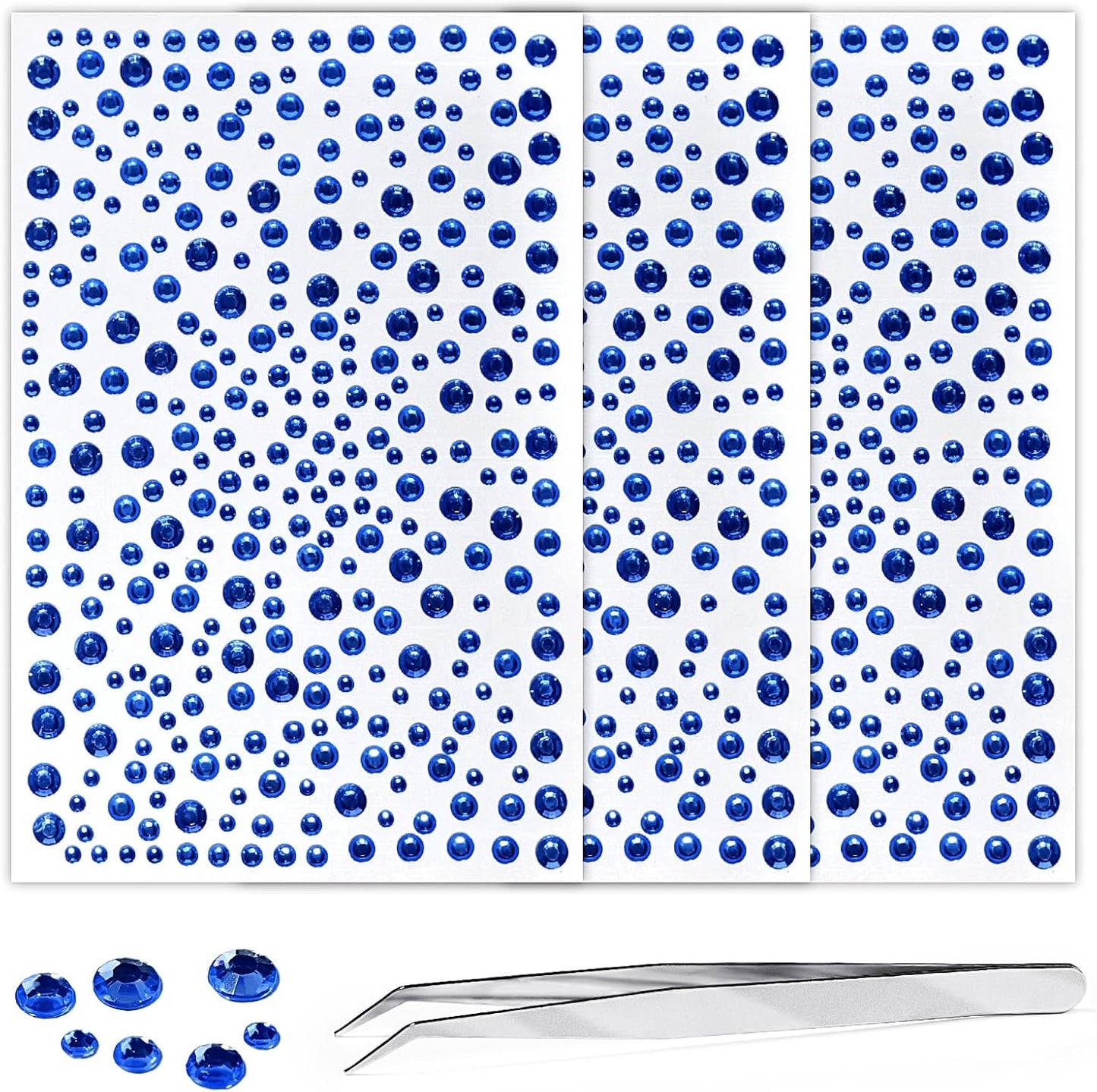 Self Adhesive Face Gems and Pearls for Makeup, Festival Jewels, Hair Gems, Rhinestone Stickers for Face, Eye, Makeup, Nail, Body, Crafts 3/4/5/6 mm 975Pcs (16.gem_darkblue)