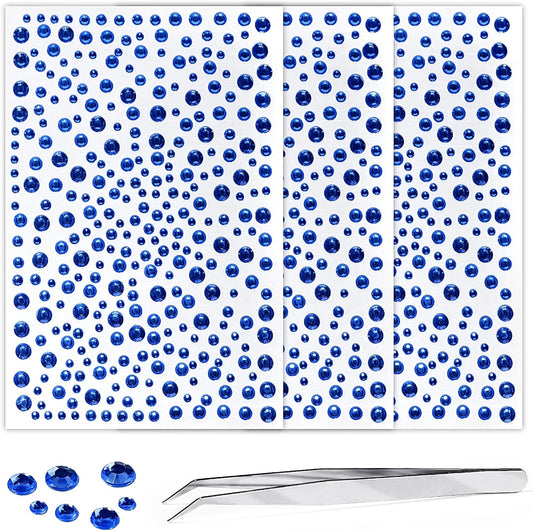 Self Adhesive Face Gems and Pearls for Makeup, Festival Jewels, Hair Gems, Rhinestone Stickers for Face, Eye, Makeup, Nail, Body, Crafts 3/4/5/6 mm 975Pcs (16.gem_darkblue)