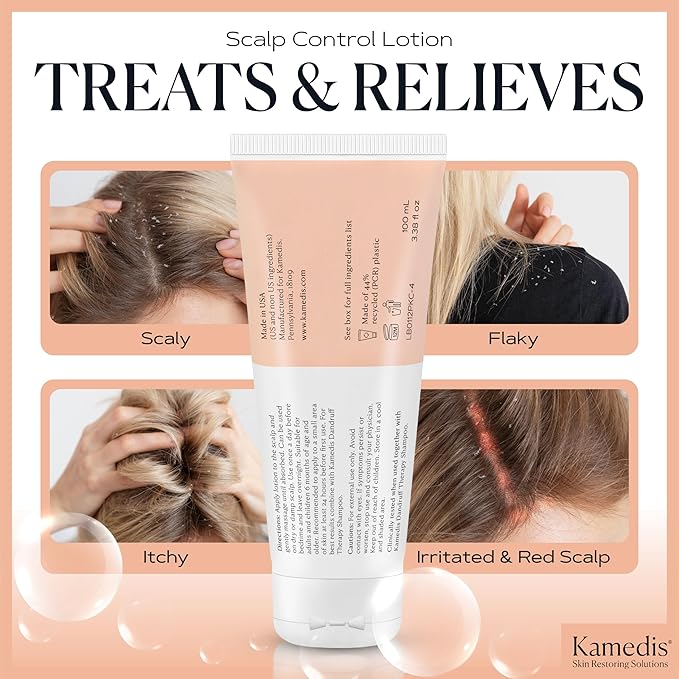 KAMEDIS Scalp Moisturizer Lotion For Dry, Itchy, Dandruff, Flaky, Seborrheic Dermatitis, Psoriasis and Sensitive Scalp. Over-Night Mask Treatment Botanicals-Based. Parabens Free. 3.38 Fl Oz.