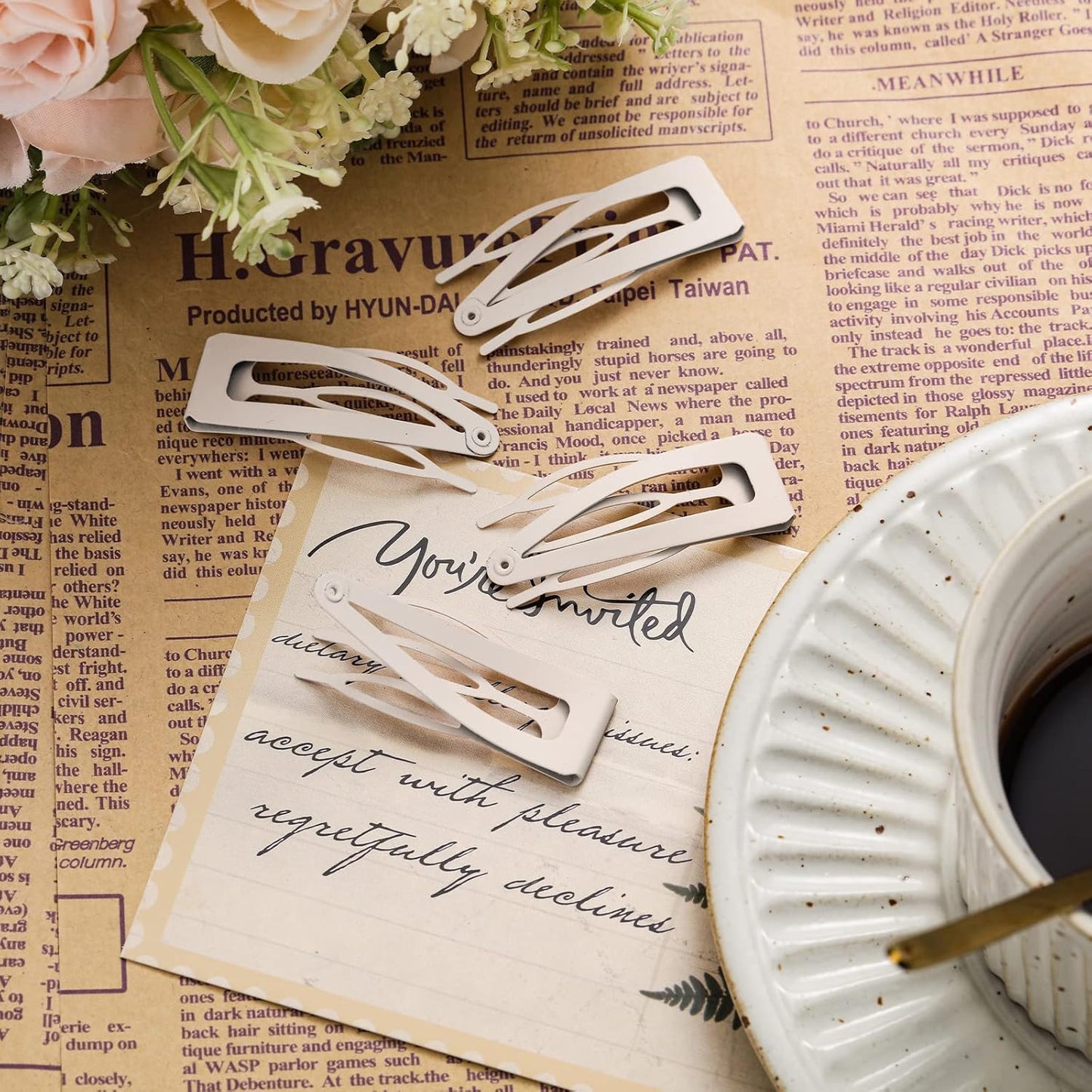 Chinco 24 Pcs Double Grip Hair Clips Metal Snap Clips Women Barrettes for Hair Making, Salon Supplies(Beige,2 Inch)