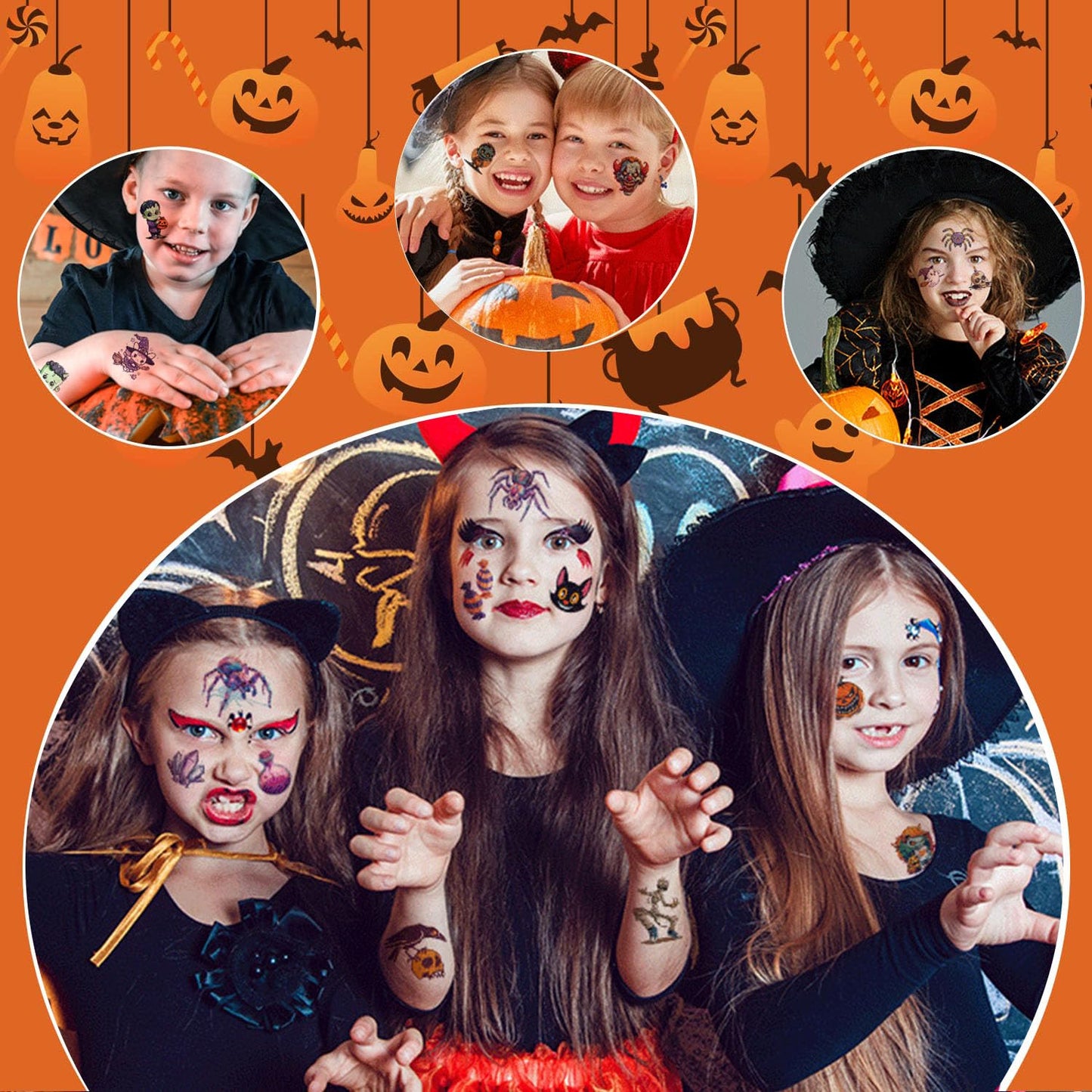 Halloween Tattoos for Kids Halloween Party Favors, 144 Styles Halloween Temporary Tattoos for Boys and Girls, 2" Non-Toxic Halloween Tattoos Stickers for Halloween Party Bags Gift Stuffers