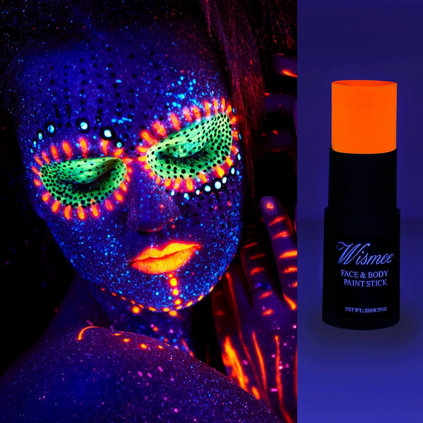 Orange Eye Black Stick for Sports,UV Neon Orange Face Paint Stick Non-Toxic Oil Based Face Body Paint High Pigmented Face Paint for Halloween Cosplay Party Sfx Makeup