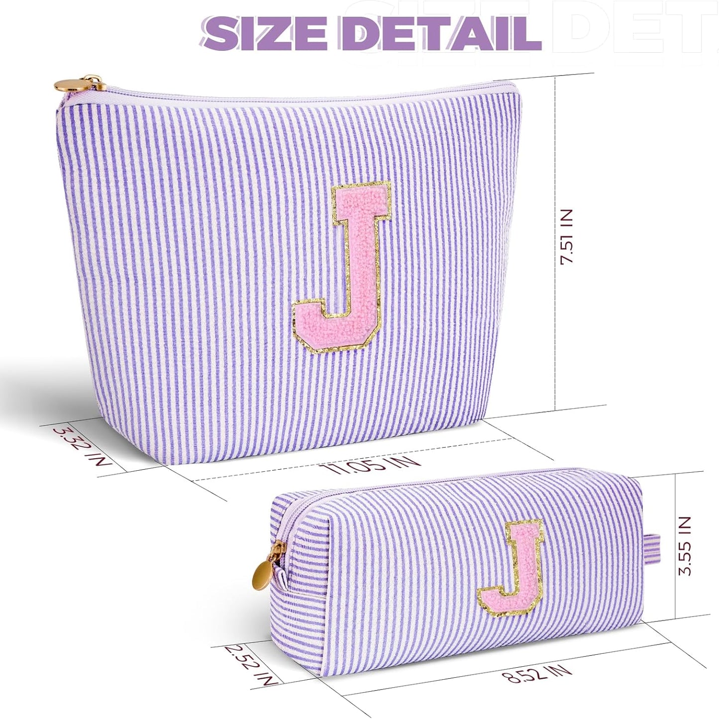 Monogrammed Gifts for Women - Cosmetic Bag for Teen,Initial Cute Makeup Bag Set for Women,Trendy Pouch for Niece Sister Friend Female Her,Birthday Gifts for Daughter - Lavender,J