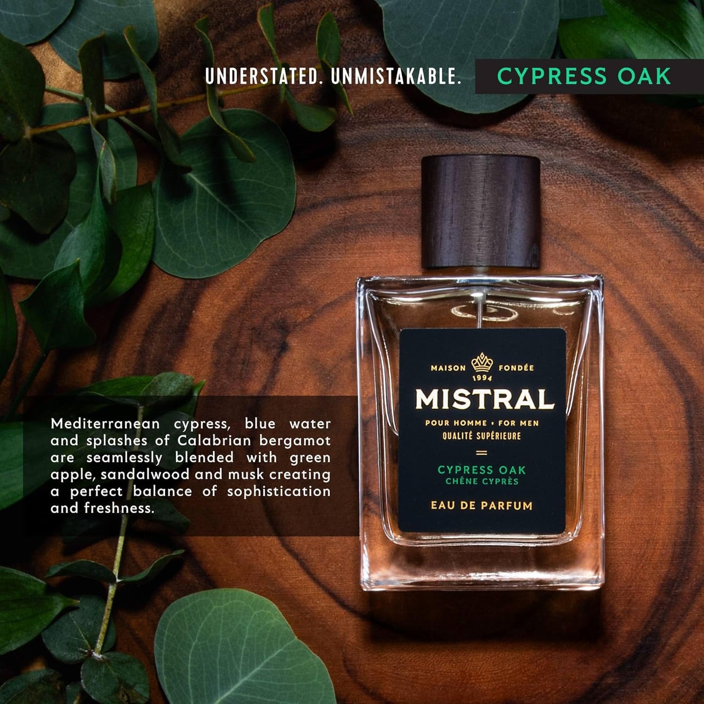 Mistral Men’s Cologne – Cypress Oak Eau de Parfum | Fresh & Woody Masculine Fragrance with Green Apple, Sandalwood & Musk | Cruelty-Free & Long-Lasting Perfume for Men, Made in France - 3.4 Oz