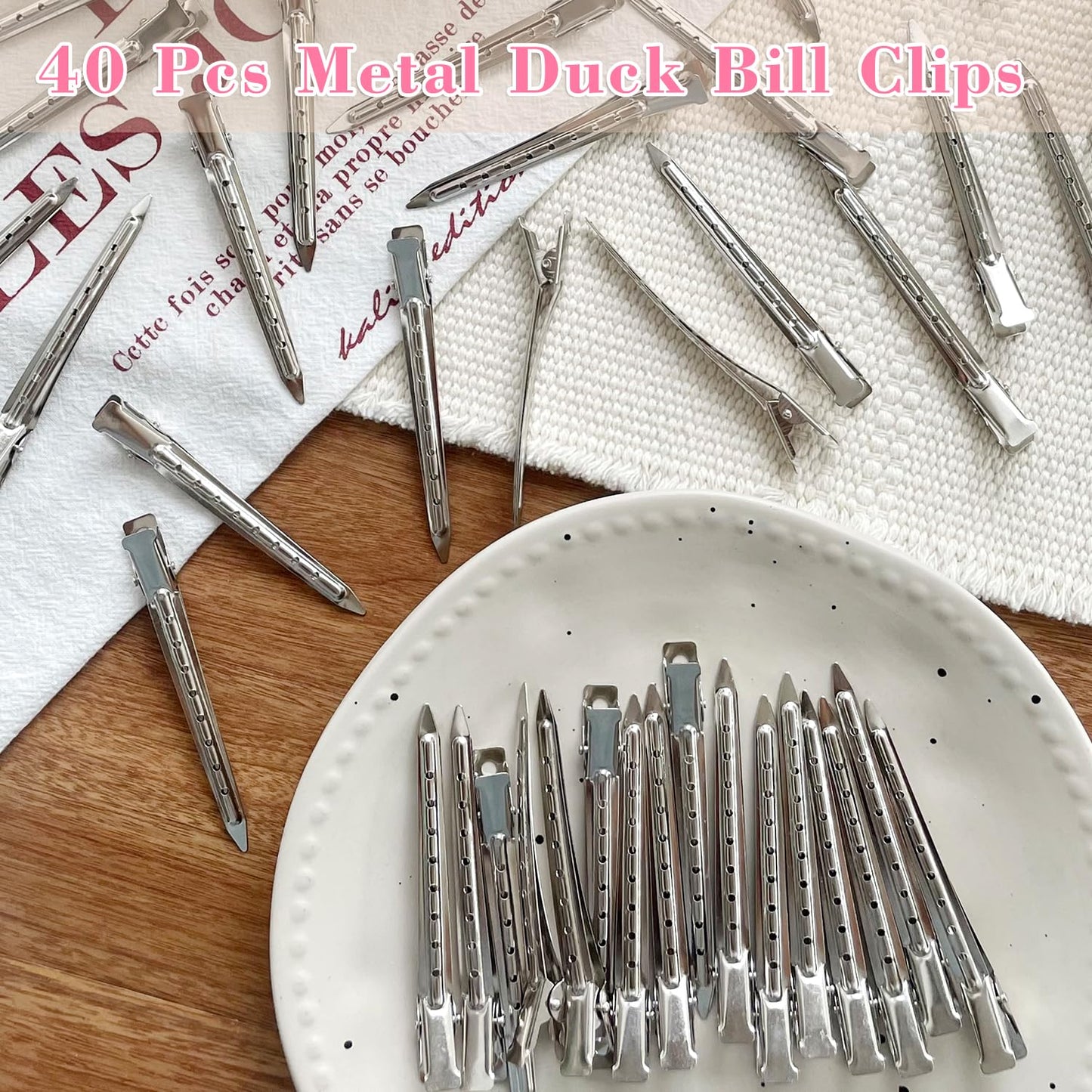 40 PCS 3.5 Inch Duck Billed Clips,Metal Alligator Curl Hair Clips with Holes for Styling, Coloring, Thick Hair Rollers, Salon Use,Alligator Clips for Women for Thick Hair & Thin Hair,Silver