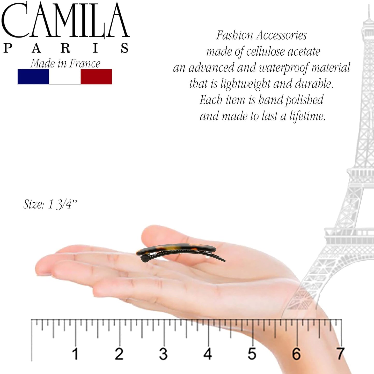 Camila Paris CP2240/2 French Hair Barrettes Clips for Women, Handmade, Girls Side Slide-in Barrette Clip, Hair Accessories for Women. Strong Hold No Slip Grip Fashion Durable Styling, Made in France