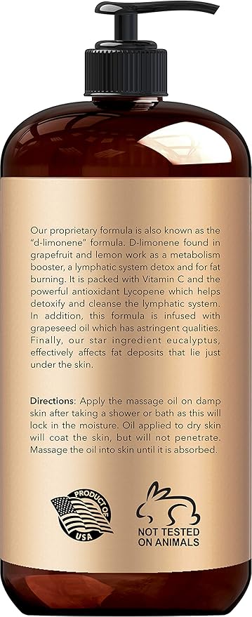 New York Biology Anti Cellulite Massage Oil 8 Fl Oz – Made with 100% Natural Oils – Body Oil for Massage Therapy, Muscle Relaxation and Deep Tissue - Pack of 2