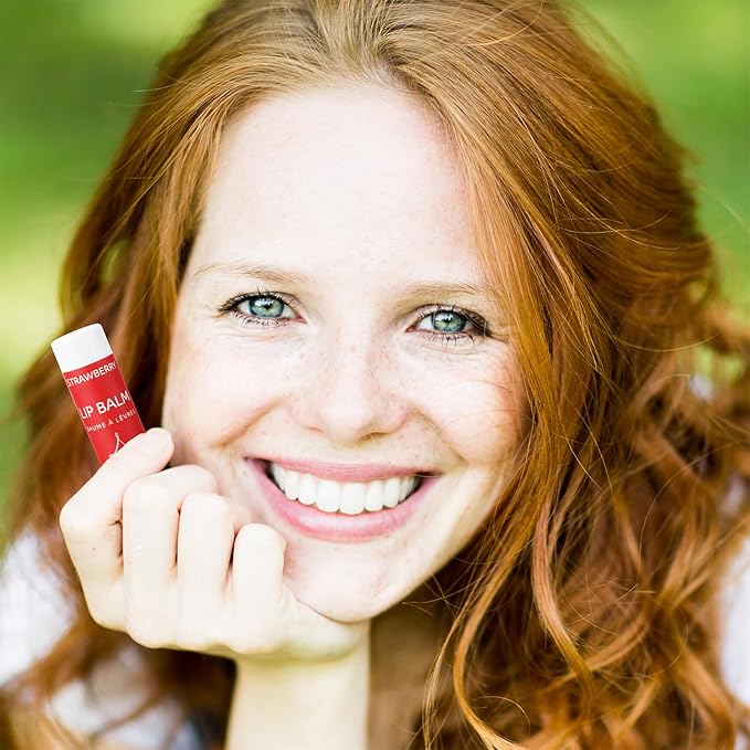 Strawberry Lip Balm Collection, Vegan Lip Balm Set, Beeswax Free, with Avocado Oil, Organic Jojoba Oil, and Vitamin E, Natural Moisturizer for Dry, Chapped Lips, 3 Tube Set
