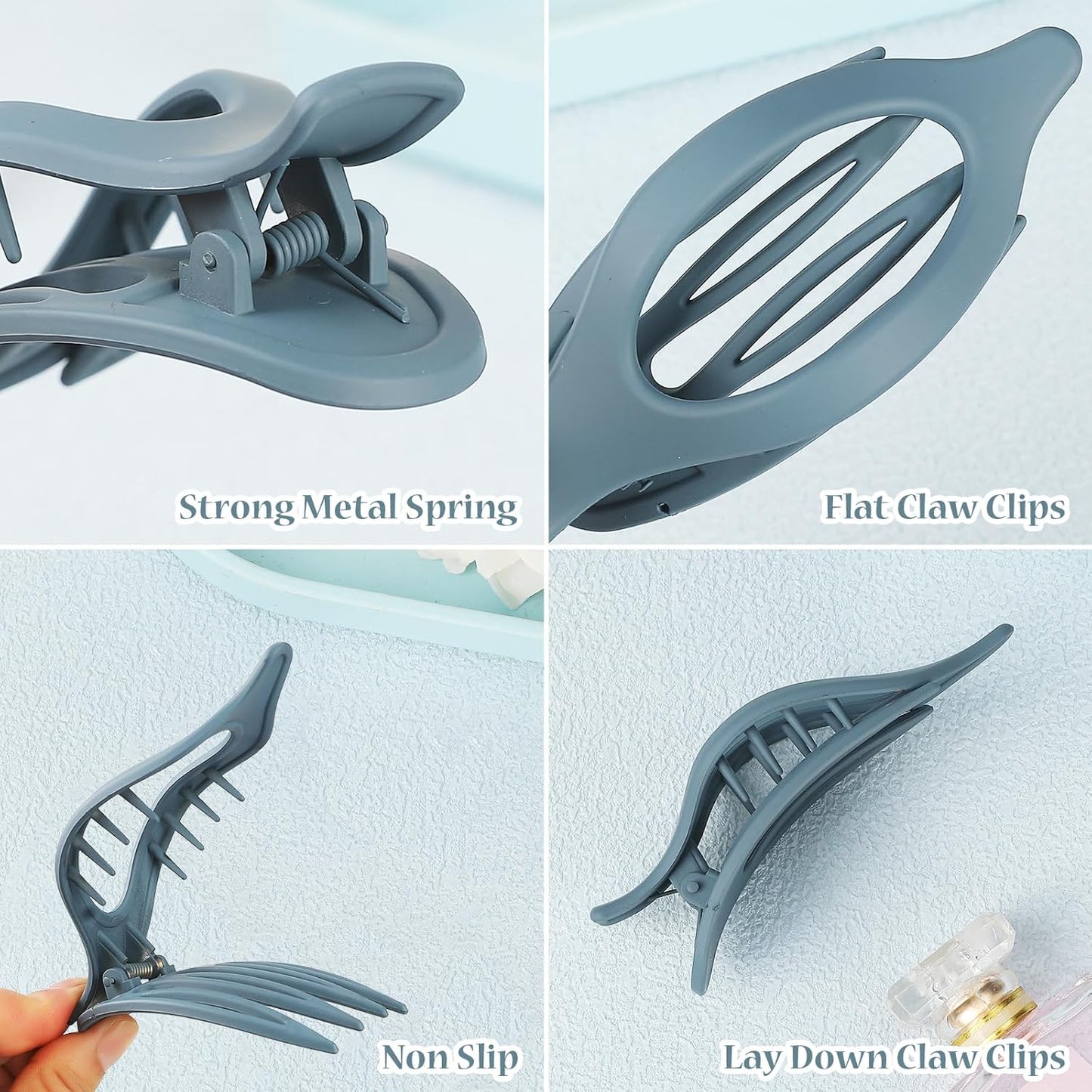 Flat Hair Clip 6 pcs Lay Down Claw Clips Hair Accessories for Women -Brown Blue