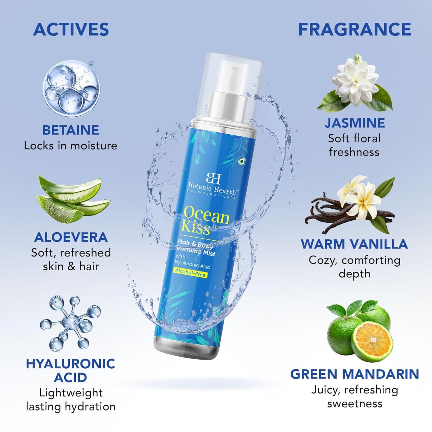 Botanic Hearth Ocean Kiss Hair Perfume & Body Perfume Mist with Hyaluronic Acid – Alcohol-Free Refreshing Fragrance Spray, Long Lasting Hydrating Mist for Women & Men, 3.4 fl oz