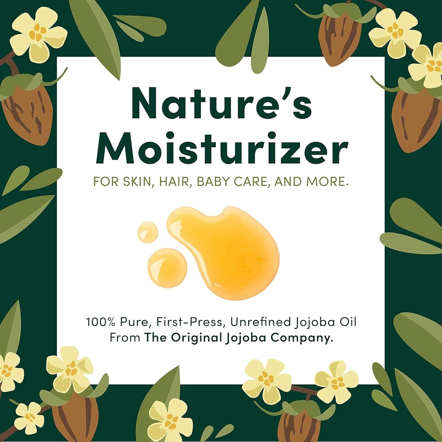 HobaCare Natural Jojoba Oil Bulk - 100% Pure Unrefined Carrier Oil for Skincare, Hair, Face, Beard, Scalp Massage, Bath - Hexane-Free, Long Shelf Life (64 oz Half Gallon)