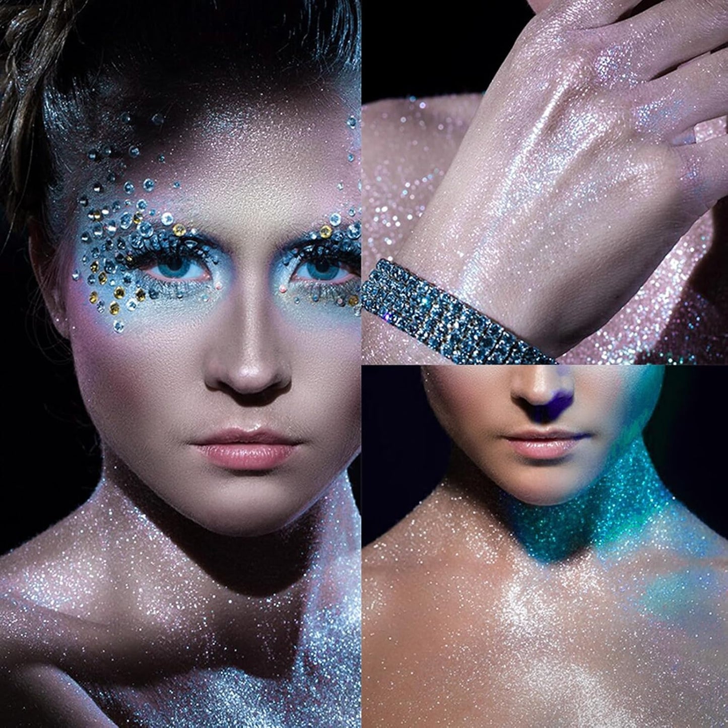 MEICOLY Blue Body Glitter Spray,100ML(3.53OZ),Liquid Glitter Hairspray,Sparkle Hair Spray,Glitter Spray for Hair/Body/Clothes,Body Shimmer for Skin,Lightweight,Long Lasting