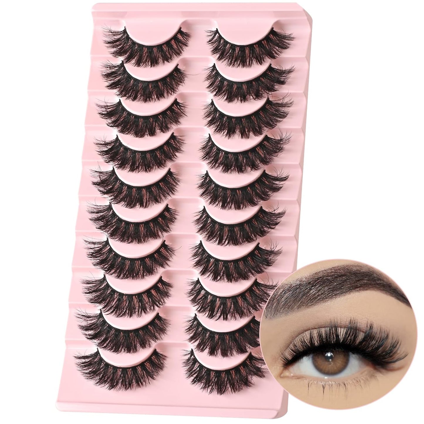 FARRED False Lashes Natural Strip Eyelashes 14mm Wispy Cat Eye Lash Strips Full Volume Mink Eyelash Pack Natural Look 10 Pairs Thick Fluffy Mink Russian Pestañas Postizas for Women