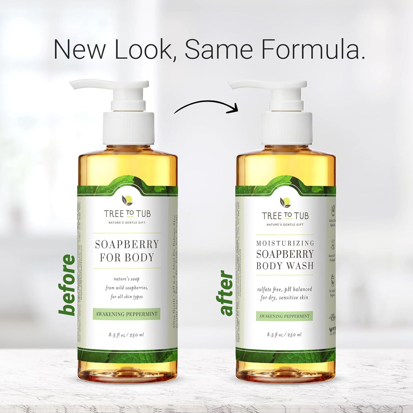 Tree to Tub Peppermint Body Wash for Sensitive Skin and Dry Skin - pH Balanced, Hydrating, Sulfate Free, Vegan Body Soap with Organic Aloe Vera