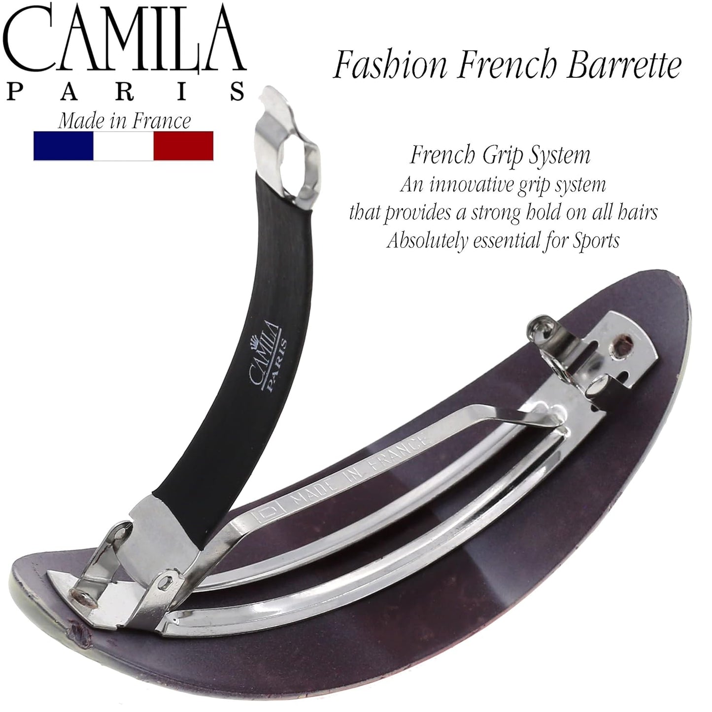 Camila Paris CP3324 French Hair Barrette Oval For Thick Curly Wavy Long Hair, Strong Hold Grip Hair Clips for Women, No Slip Rubberized Metal Clasp, Styling Girls Hair Accessories, Made in France