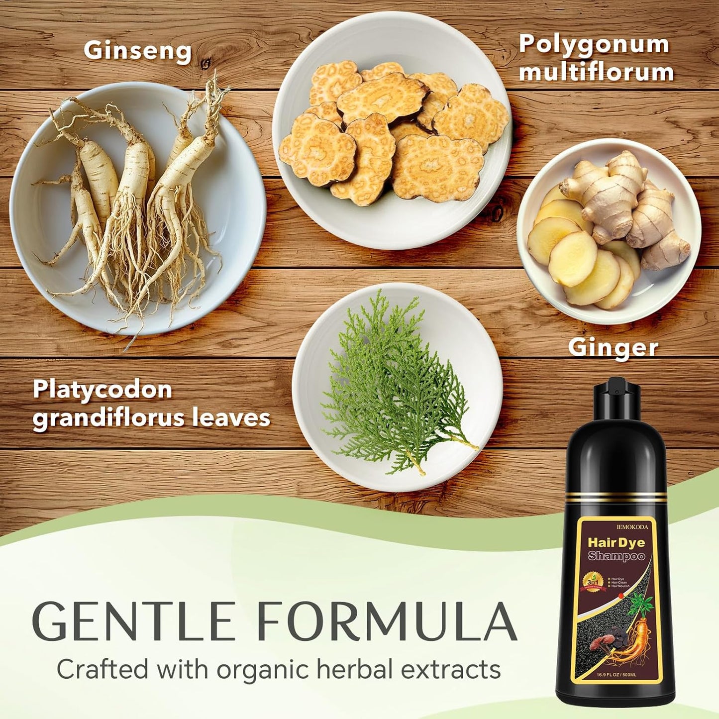 Hair Dye Shampoo 3 in 1, Instant Natural Hair Color Shampoo Hair Dye for Women & Men Black Tea, Root Touch Up & Easy To Use & Lasts 3-4 Weeks & All Hair Types, 16.9 fl.oz