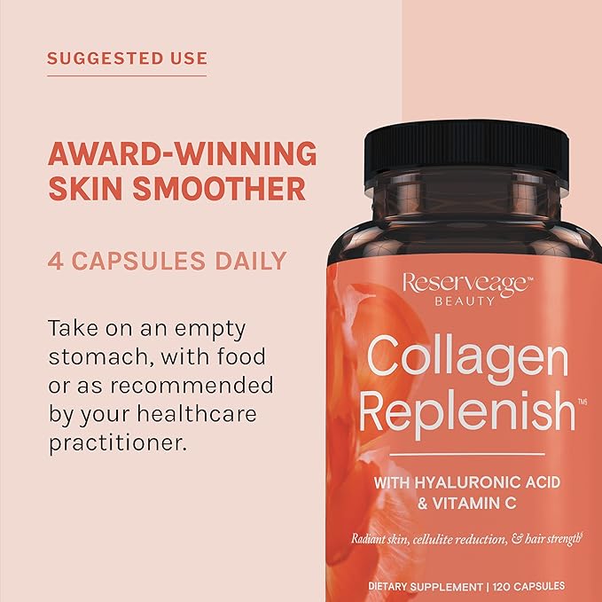 Reserveage Beauty, Collagen Replenish, Collagen Booster, Collagen Supplement for Skin Care and Hair Growth, Supports Natural Elastin Production, 120 (30 Servings)
