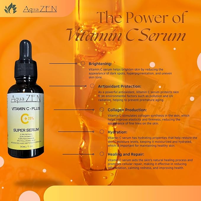 Vitamin C Plus Face Serum | Premium Ingredients 20% Vitamin C, Retinol, Hyaluronic Acid, Niacinamide, & More - Potent Anti Aging, Brightening, Hydrating, Evens Skin Tone, & Dark Spot Remover
