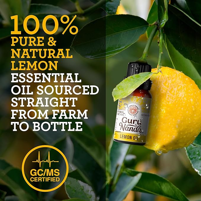 GuruNanda Lemon Essential Oil - 100% Pure, Natural, Undiluted Aromatherapy Oil for Diffusers, Massage & DIY Recipes - Fresh Citrus Scent (2x0.5 Fl Oz)