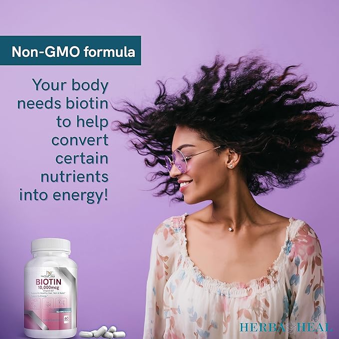 Biotin 10,000MCG Capsules Hair Growth for Women and Men - Vitamin B7 Pills - High Potency Supplement for Healthy Skin Nails and Hair Transplant