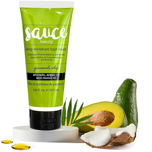 SAUCE BEAUTY Deep Conditioning Hair Mask (3.4 Fl Oz) Guacamole Whip Hair Mask for Damaged Hair & Frizz Control with Avocado, Honey, Monoi & Argan Oil, All Hair Types