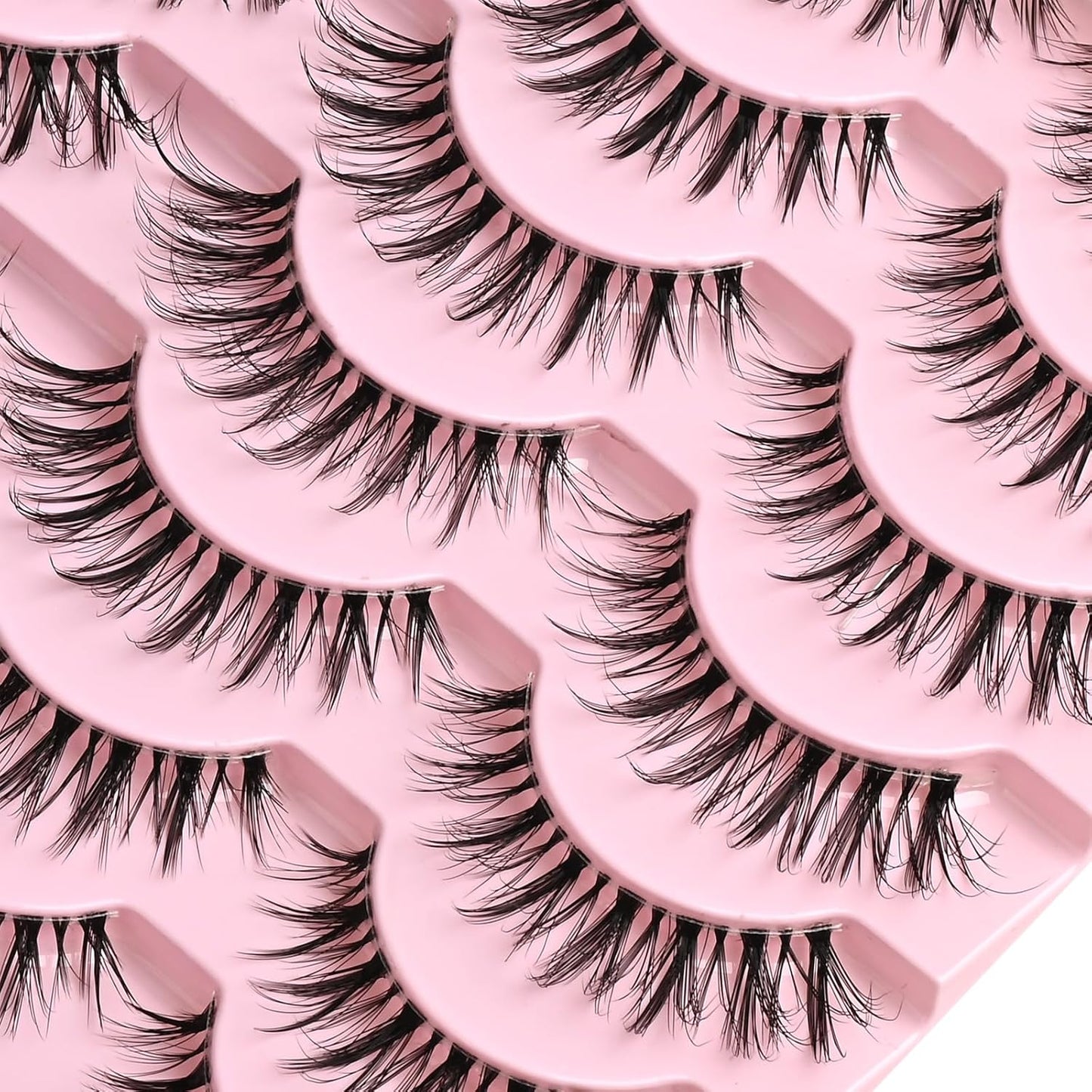 FARRED Cat Eye Lashes False Eyelashes Natural Look Clear Band Wispy Lashes 14 Pairs Lash Strips Hybrid Full Cateye Medium Length Strip Lashes Pack Pestañas (F28 | 8-14mm)