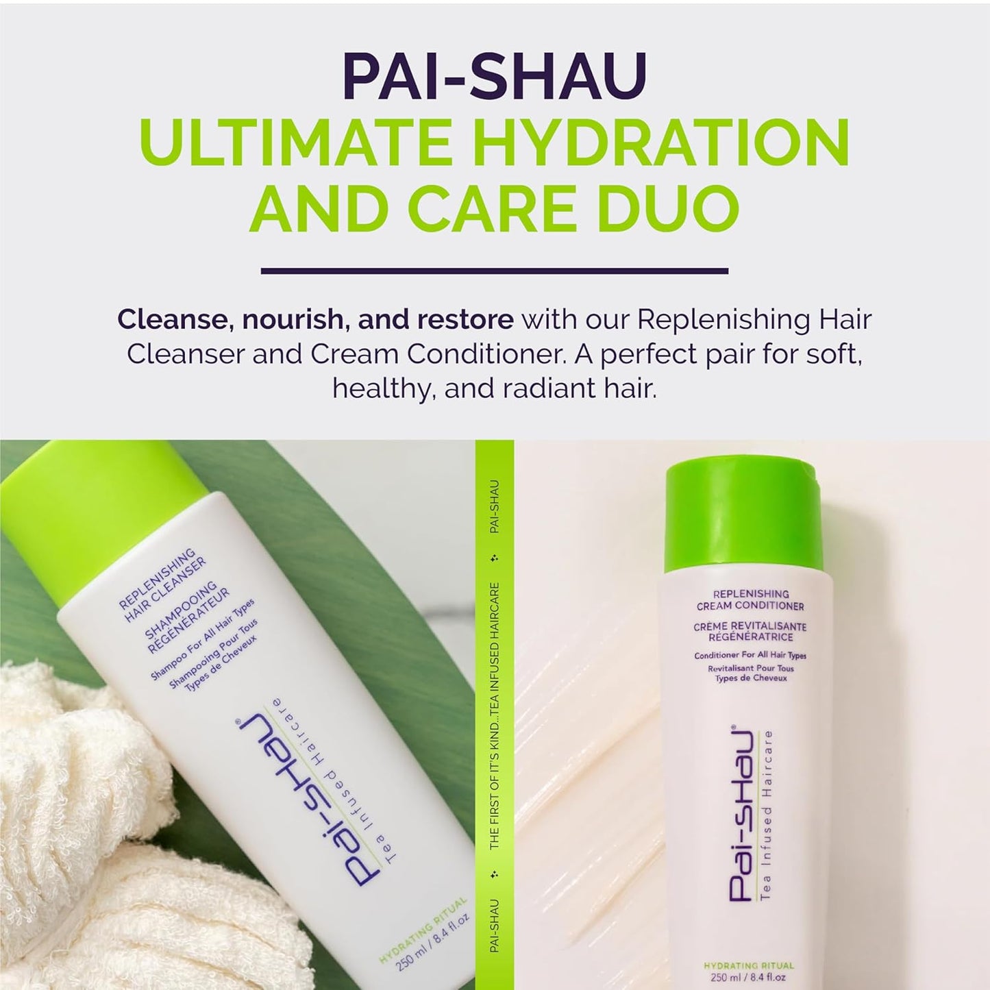 Pai-Shau Replenishing Cleanser and Conditioner Set - Hydrating Shampoo and Conditioner for All Hair Types - 2x250ml