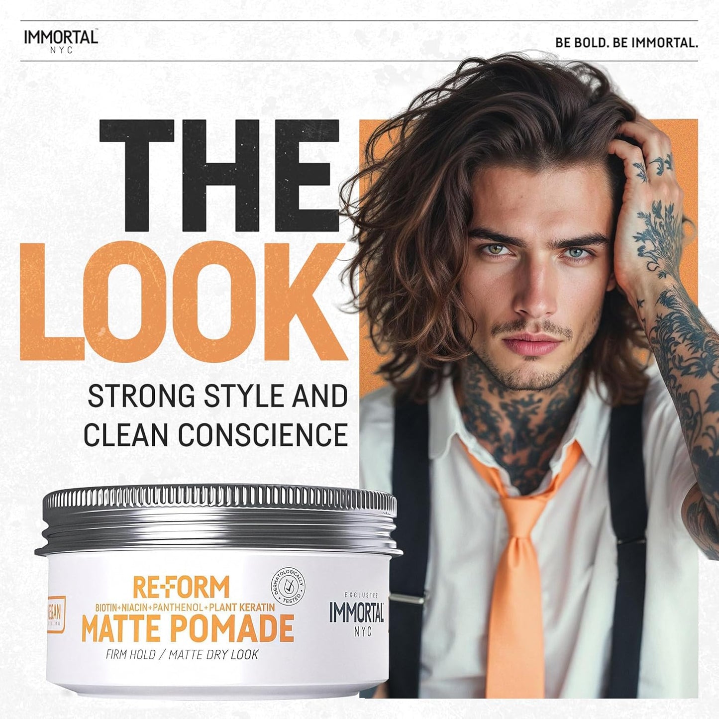 Immortal NYC Re-Form Original Pomade – Medium Shine & Strong Hold - Men's Water-Based Hair Balm - Vegan Styling Cream with Biotin, Keratin & Panthenol for All Hair Types (150 mL, Reform Matte)