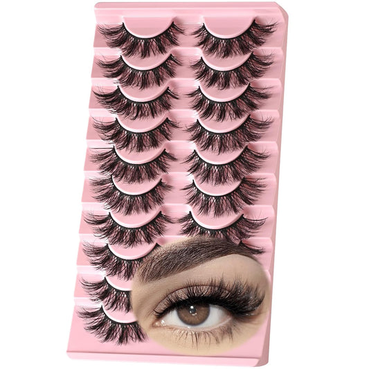 FARRED Cat Eye Lashes False Eyelashes Short Natural Eyelashes 15mm Fluffy Wispy Strip Eyelash 10 Pairs Cute Natural Fake Lashes Packs Small Full Pestañas Set (C9 | 9-15MM)