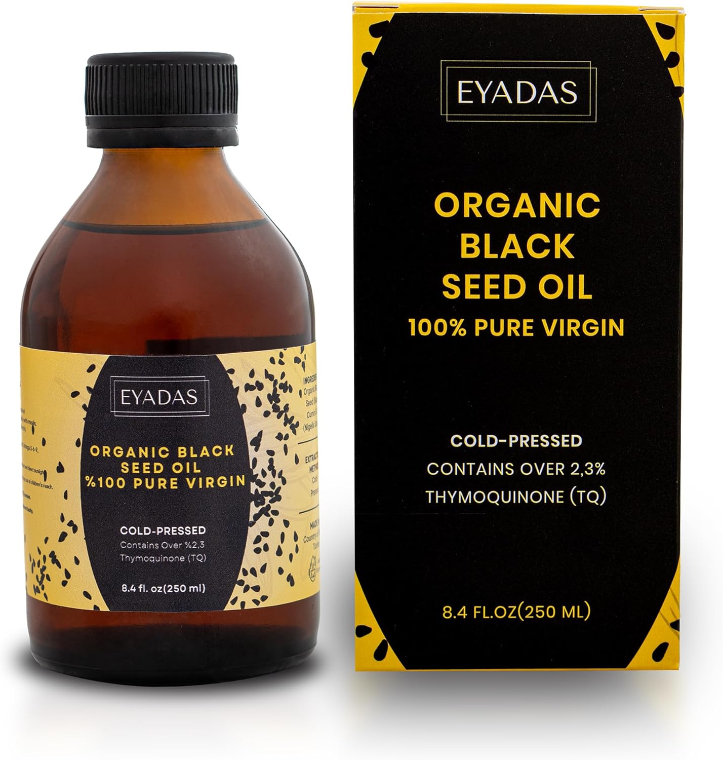 Organic Black Seed Oil 8.4 Fl Oz – 100% Turkish Cold-Pressed Nigella Sativa with 3X Thymoquinone – Pure Cumin Extract in Amber Glass Bottle for Immune, Hair, Skin & Overall Wellness