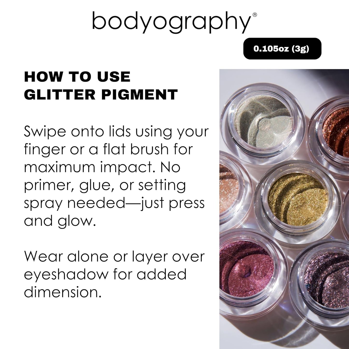 Bodyography Glitter Pigments (Get Down): High Shine Glitter Shadow | Gluten-Free, Cruelty-Free