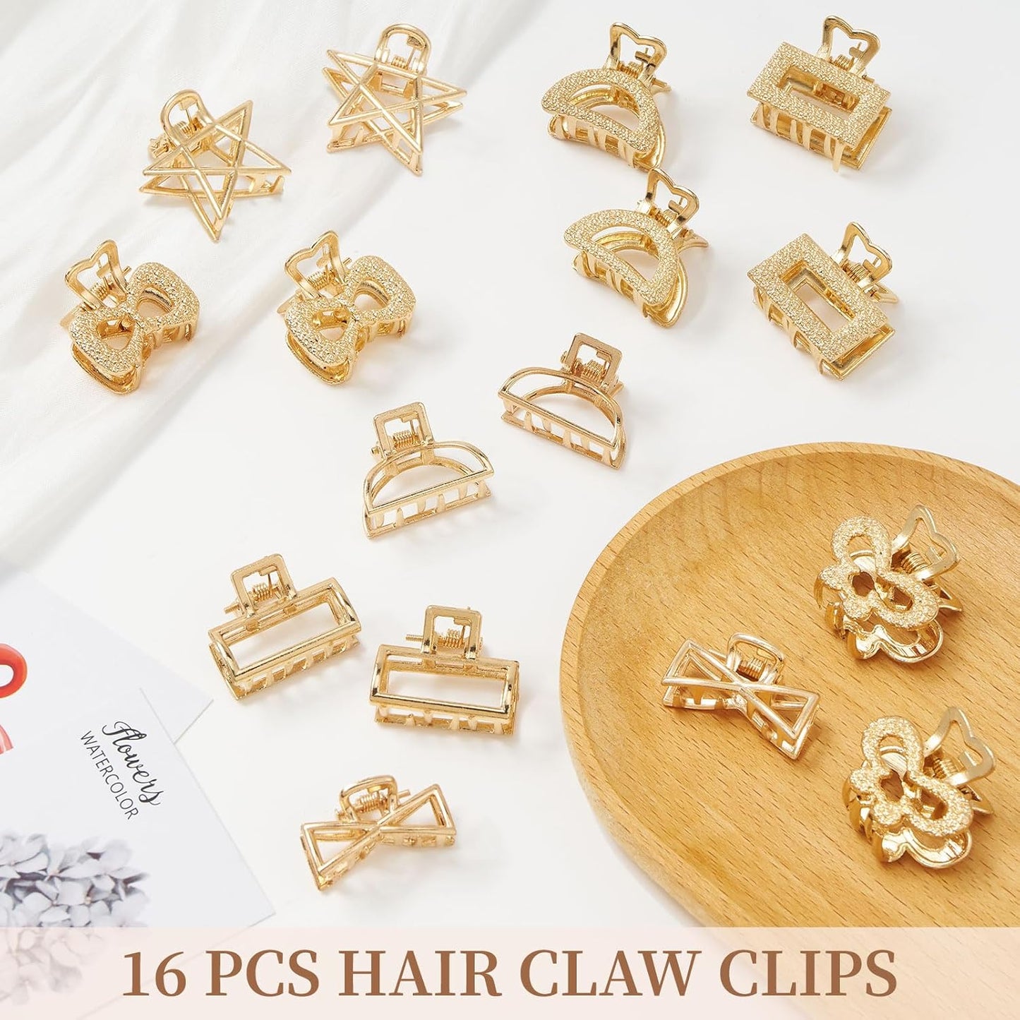Mini Hair Clips for Women 16PCS 0.98" Gold Metal Small Claw Clips Women Non Slip Bangs Pins for Thick/Thin Hair(16PCS-Style 10(NEW))