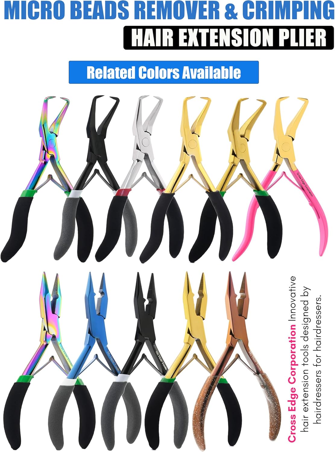 Cross Edge Multifunctional Hair Extension Pliers for Micro Ring Hair Extensions Opener and Remover - Pink Handles