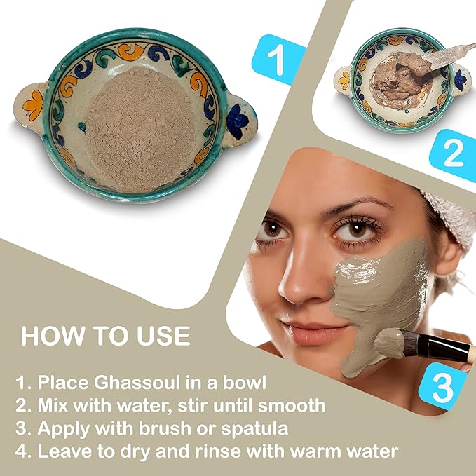 Moroccan Ghassoul Clay Mask - Organic Natural Facial Mask and Skin Care Treatment - Anti-aging Mud Mask Heals Dry & Oily Skin, Acne, Eczema & Psoriasis - 8 Oz