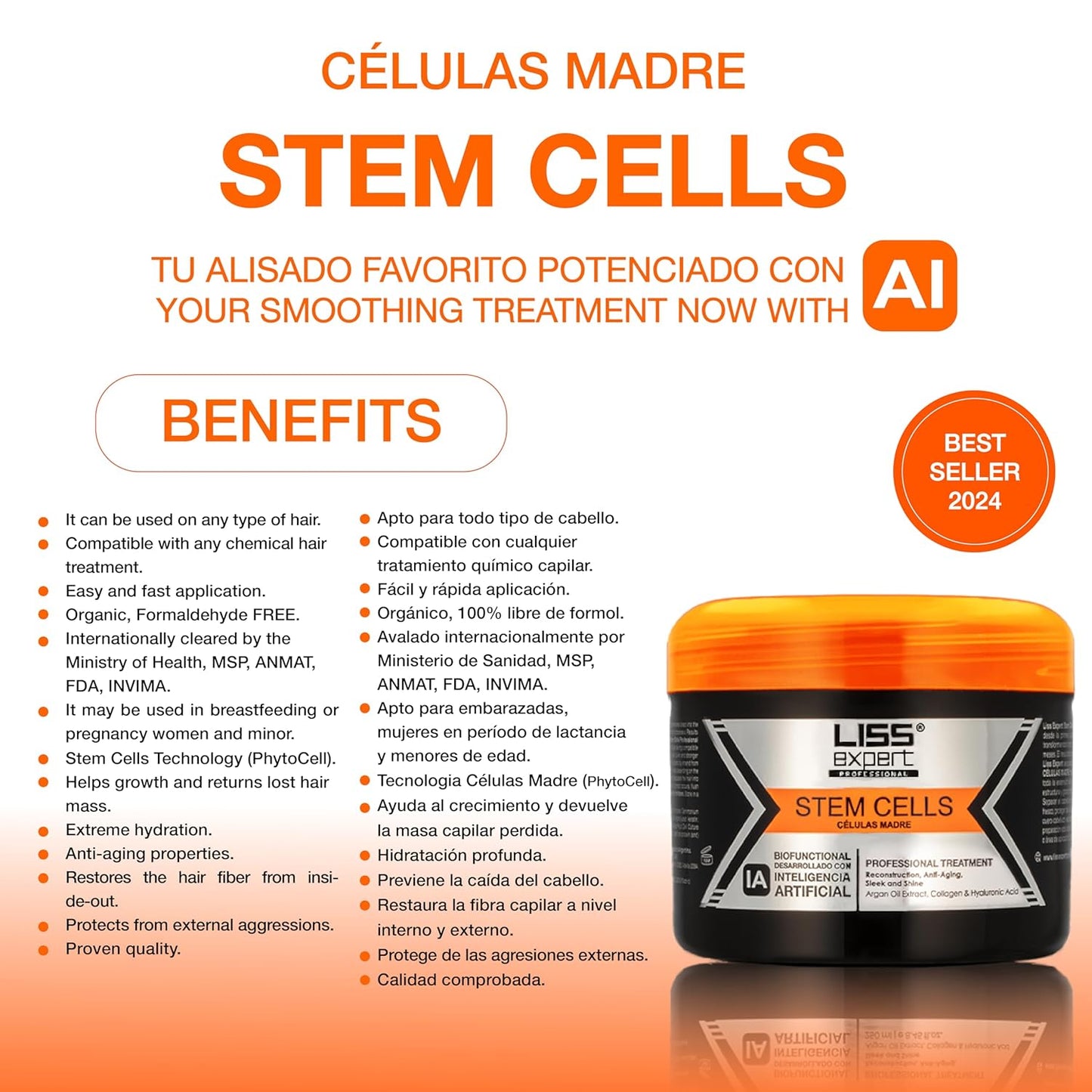 Liss Expert Stem Cells Smoothing Treatment 16 oz (LONG HAIR ) and Magic AI Mask, 8.45 oz Set Hyaluronic Acid, Collagen, Argan Oil, Keratin and Stem Cells plus our DIVINE OIL