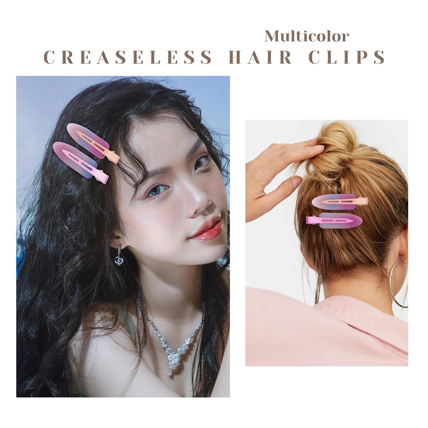 10 Pcs Creaseless No Crease No Bend Flat Hair Clips For Styling Non Slip Makeup Clips For Women Salon Hairstyle,Assorted Purple Pink