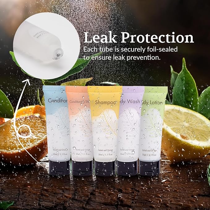 Leak-Proof Travel Size Body Lotion 1.1 Fl.oz/ 30 ml Each 200PCS Bulk Pack of Hotel Lotion Santal and Orange Scent Amenities and Toiletries for Hospitality