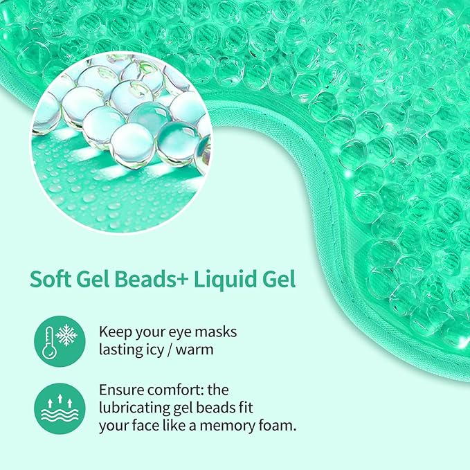 2PCS Gel Eye Mask - Reusable Hot/Cold Therapy Gel Bead Mask for Puffiness, Dark Circles, Headaches, & Stress Relief, Cooling/Heating Eye Compress (Green)