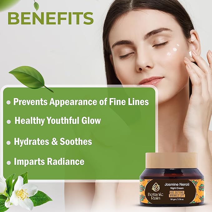 Organic Night Moisturizer For Women Anti Aging With Jasmine Neroli, Natural Crepey Skin Cream For Aging Skin, Ayurveda Products Suitable For All Skin Type - 1.76 fl oz