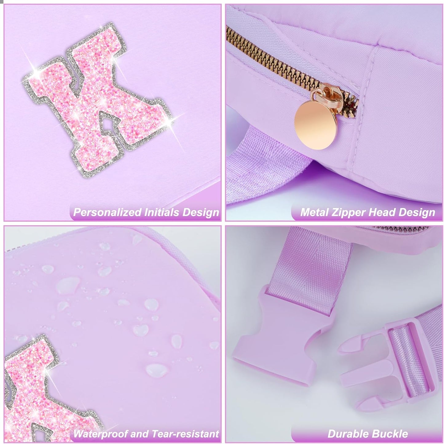 Girl Stuff - Teen Girl Gifts: Trendy Cross Body Belt Bags - Fanny Packs for Kids & Women | Lavender, Initial K