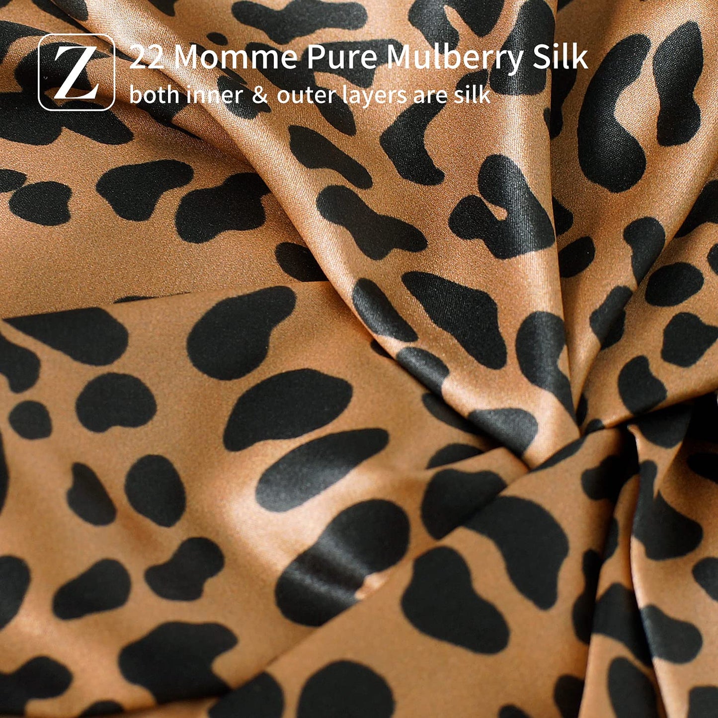 ZIMASILK 22 Momme 100% Mulberry Silk Bonnet for Sleeping & Women Hair Care, Highest Grade 6A Silk Hair wrap for Sleeping with Premium Elastic Stay On Head (1Pc, Leopard Black/Golden)