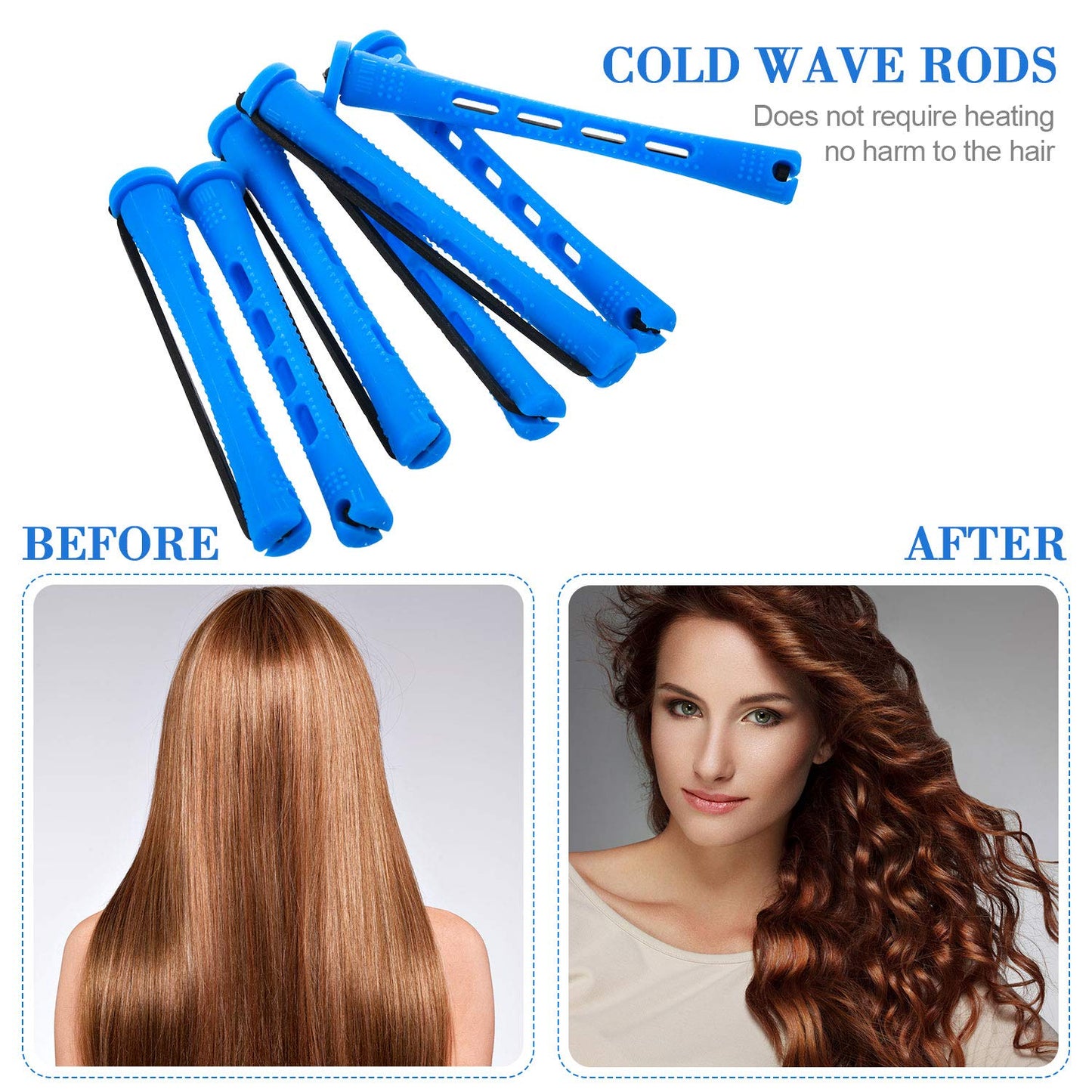 24 Pieces Plastic Hair Perming Rods and Rollers with Steel Pintail Comb for Hairdressing Styling (0.35 Inches, Blue)