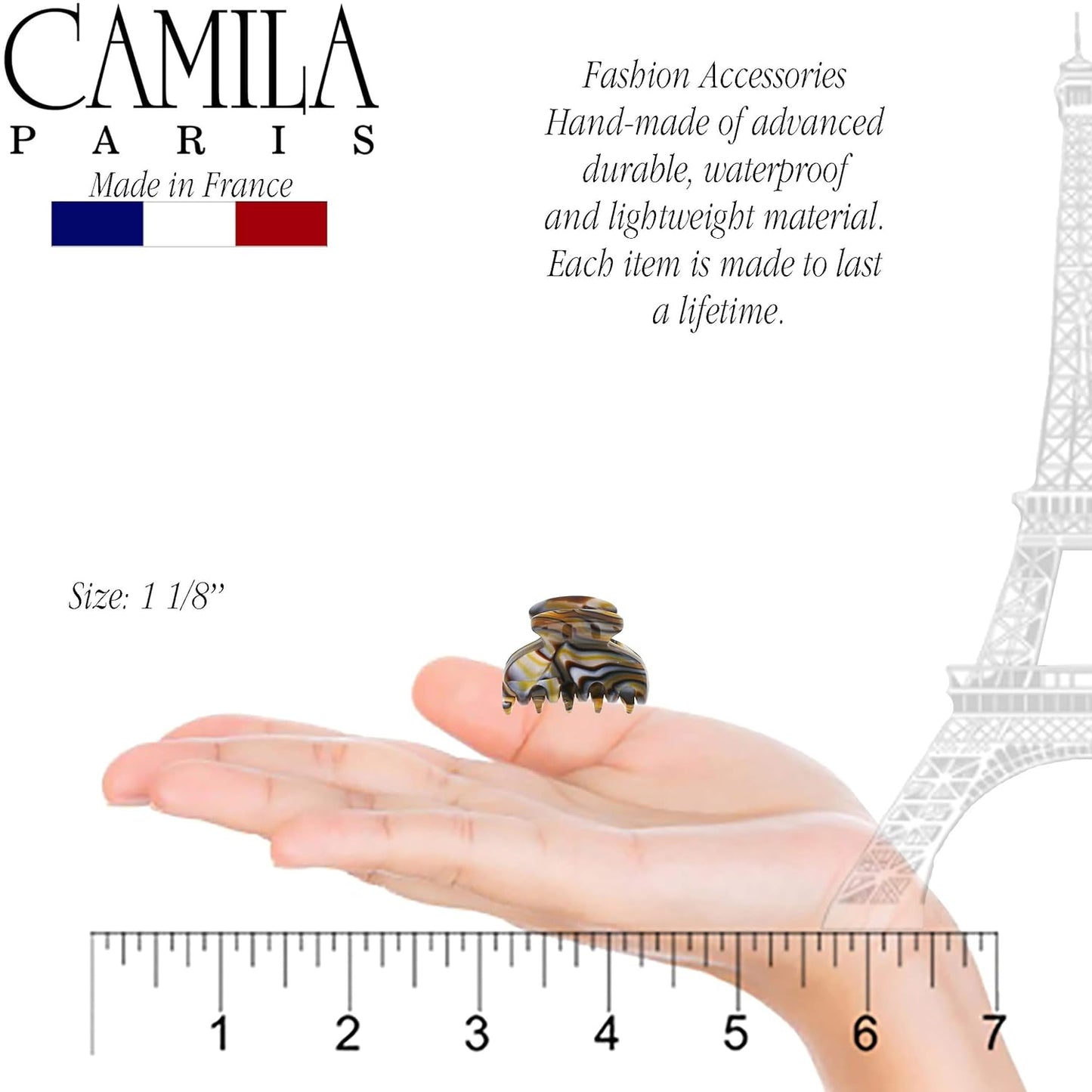 Camila Paris CP3067 French Hair Clip for Women, Handmade, Onyx, Small, Girls Hair Claw Clips Jaw, Durable Styling Hair Accessories for Women, Strong Hold No Slip Grip, Made in France