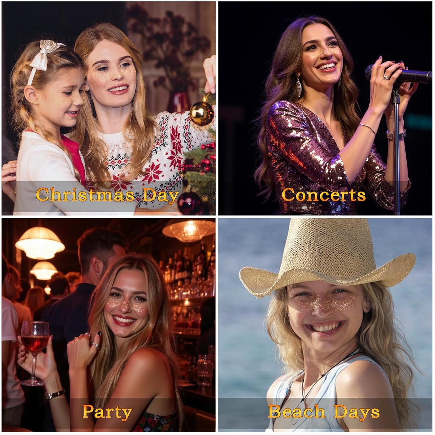 6PCS Glod Glitter Freckles Tattoo, Gold Freckles Temporary Face Tattoos, Gold Star Freckle, Body Face Glitter for Women Girls, Waterproof Long-Lasting Party, Festival, Concert Makeup Accessories