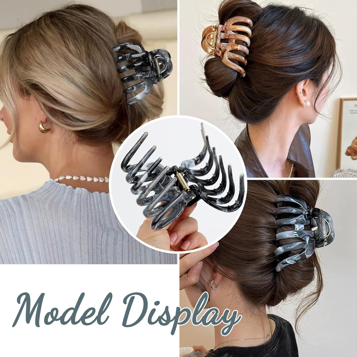 FAELBATY Octopus Multicolor French Claw Hair Clips, 2 Pcs, Ink Brown & Ink Grey, 3.5 x 2.4 Inches, Polycarbonate, Non-Slip Grip, Strong Hold for Long Thick Hair, Women & Girls