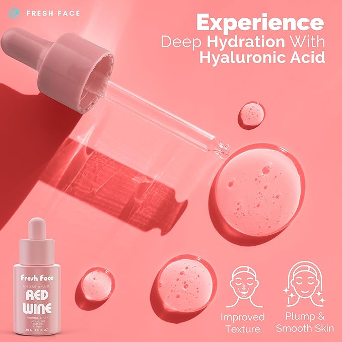 Fresh Face Hyaluronic Acid Serum for Face 30 ml 1.0 fl.oz – Anti Aging Hydrating serum with Collagen & Polyphenol - Reduces Wrinkles, Fine Lines and Plumps Skin - Enhances Skin Texture & Elasticity