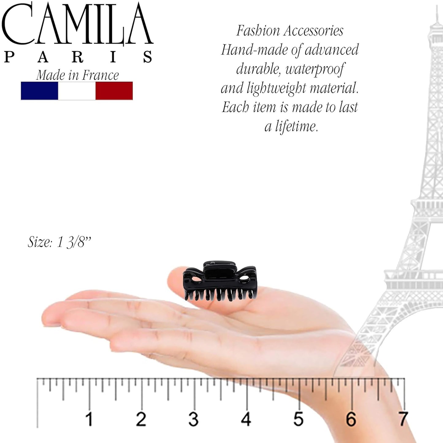 Camila Paris CP3027 French Hair Clip for Women, 1.5 inch Set of 2 Black Girls Hair Claw Clips Jaw Fashion Durable Styling Hair Accessories for Women, Strong Hold No Slip Grip, Made in France