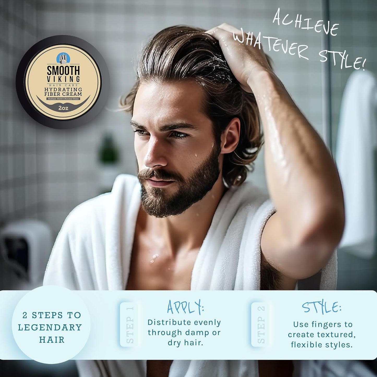 Smooth Viking Hydrating Fiber Cream for Men - Hair Cream for Men, Hair Gel for Men, Mens Hair Products, Mens Hair Paste, Styling Cream Men - Made in USA, 2oz