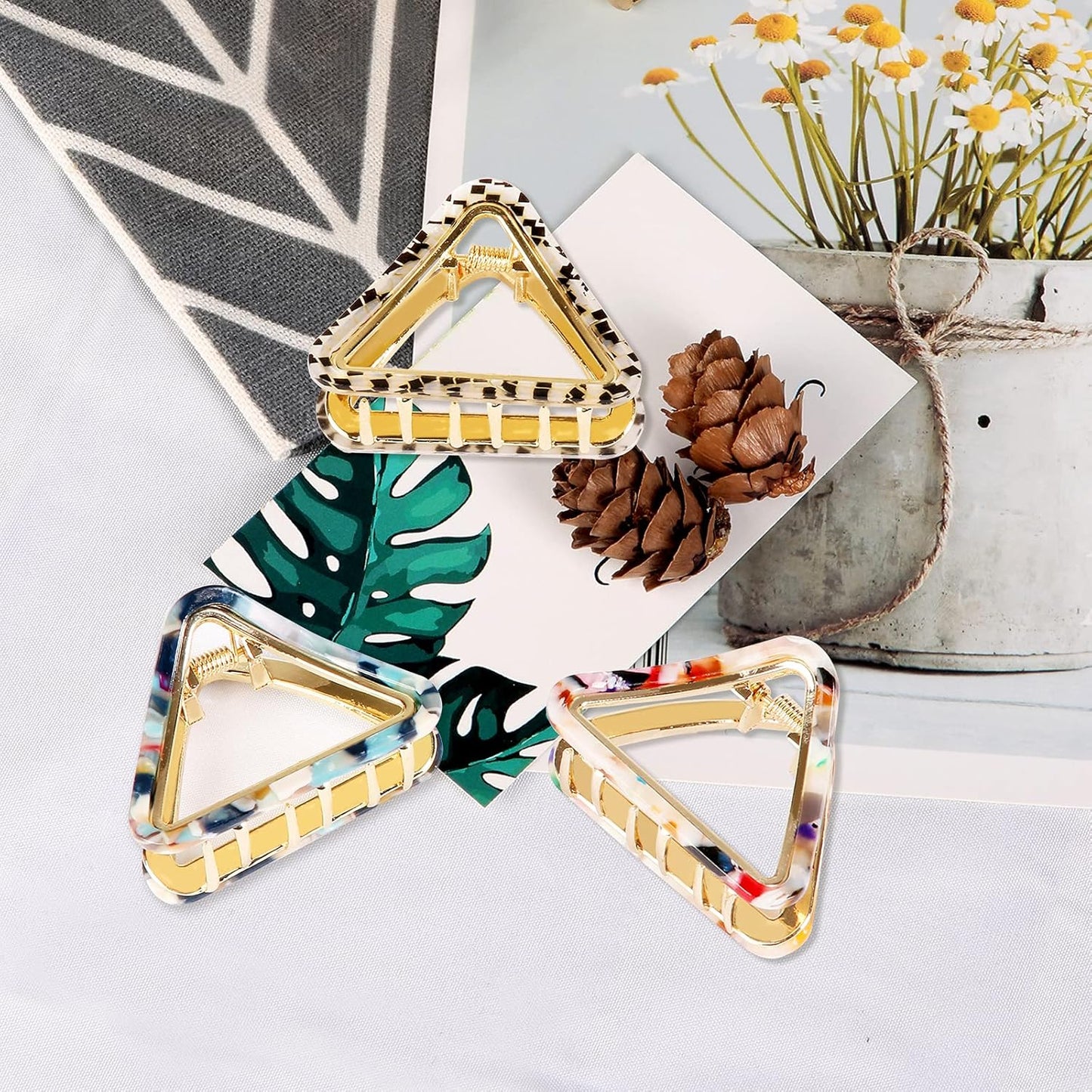 Cobahom 3 Pack Hollow Triangle Hair Clips for Women Girls 2 inch Acetate Hair Jaw Clips No-Slip Hair Clip Hair Styling Accessories for Women Lady