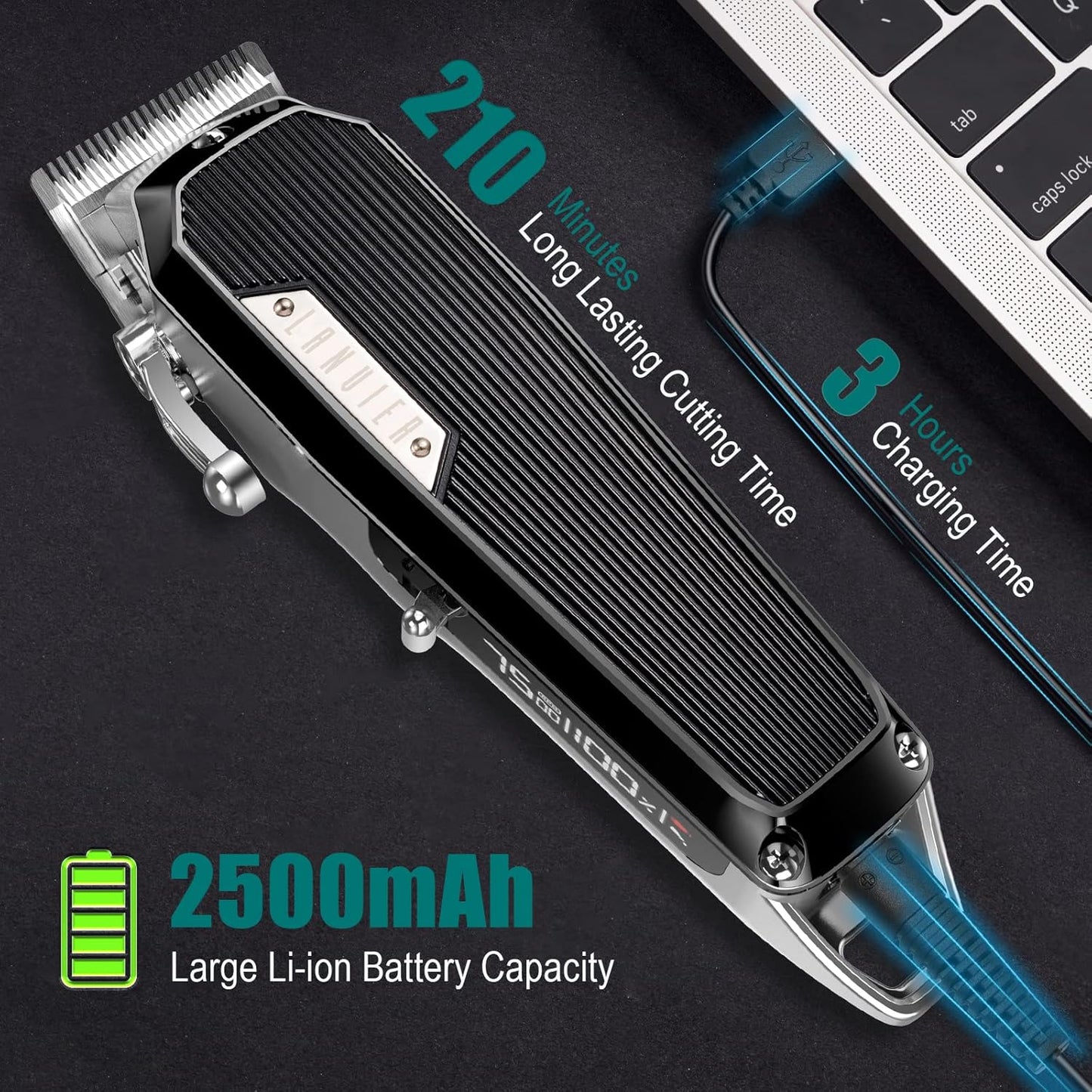 LANVIER Hair Clippers for Men, Professional 10W/7500RPM High Speed Barber Clipper for Hair Cutting and Grooming, Dual Voltage Cordless Hair Trimmer Kit with LED Display & Storage Case - Black